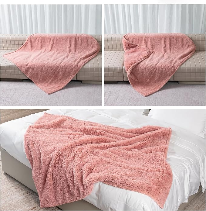Pink Fluffy Long Faux Fur Pet Throw Blankets - Image 2