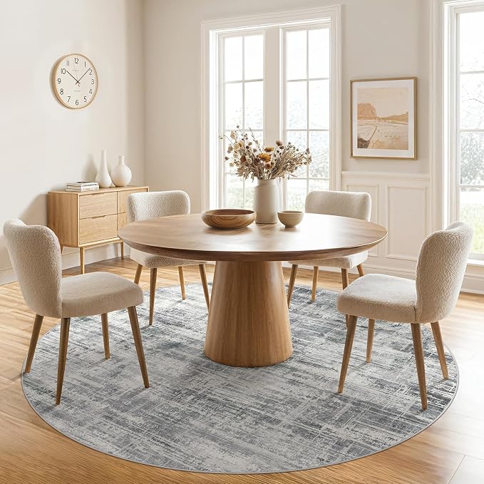 6ft Round Area Rug for Living Room: 6x6 Washable Neutral Abstract Modern Soft - Image 3