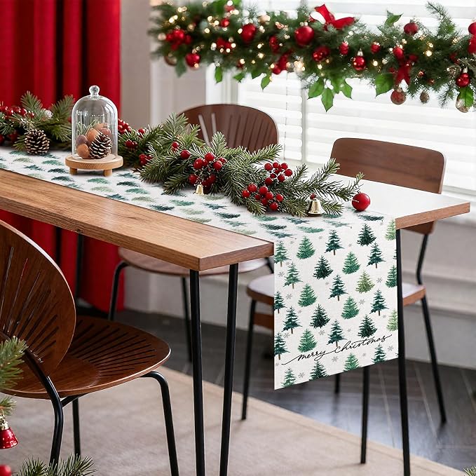OTOSTAR Snowflake Christmas Tree Black Merry Christmas Table Runner, Xmas - Image 7