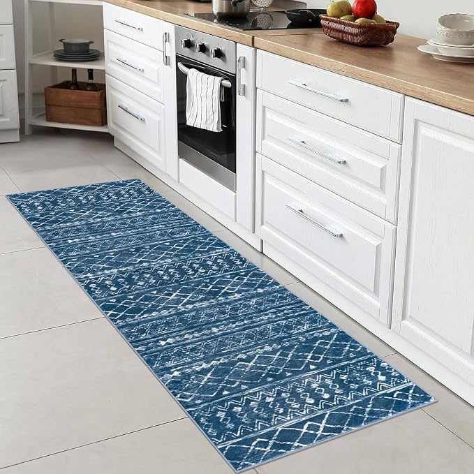 KUTA Moroccan Washable Hallway Runner Rug, 2x6 Non-Slip Vintage Blue Boho Rugs - Image 3