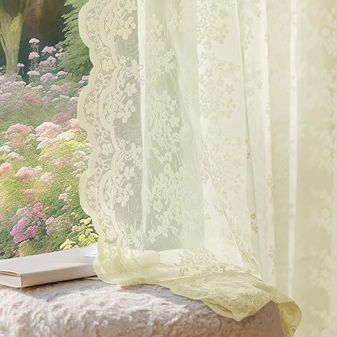Anmao Vintage Lace Curtains 90 Inches Long 2 Panels Set, Romantic Elegant Light by Anmao