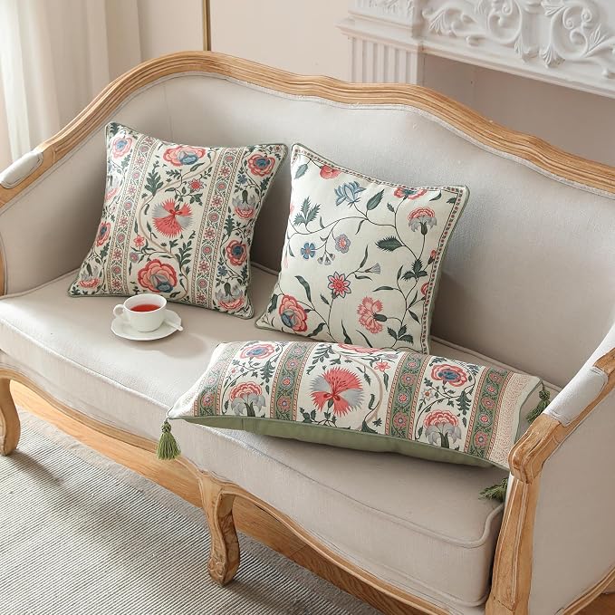ISAENNE Design Square Retro Elegance Linen Throw Pillow Covers 18"x18" Pack of 2 - Image 3