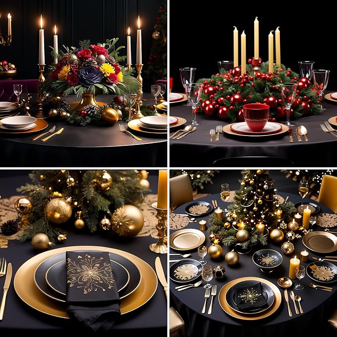 Round Tablecloth 8 Pack 108 Inch Black Tablecloths Washable Decorative Linen - Image 3