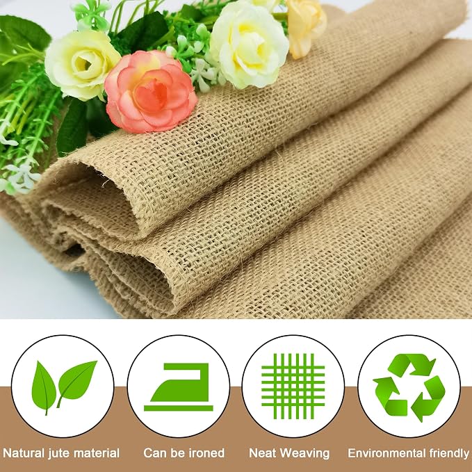 12 Pack 12 x 90 Inch Natural Burlap Table Runners, Rustic Jute Table Runner and - Image 4