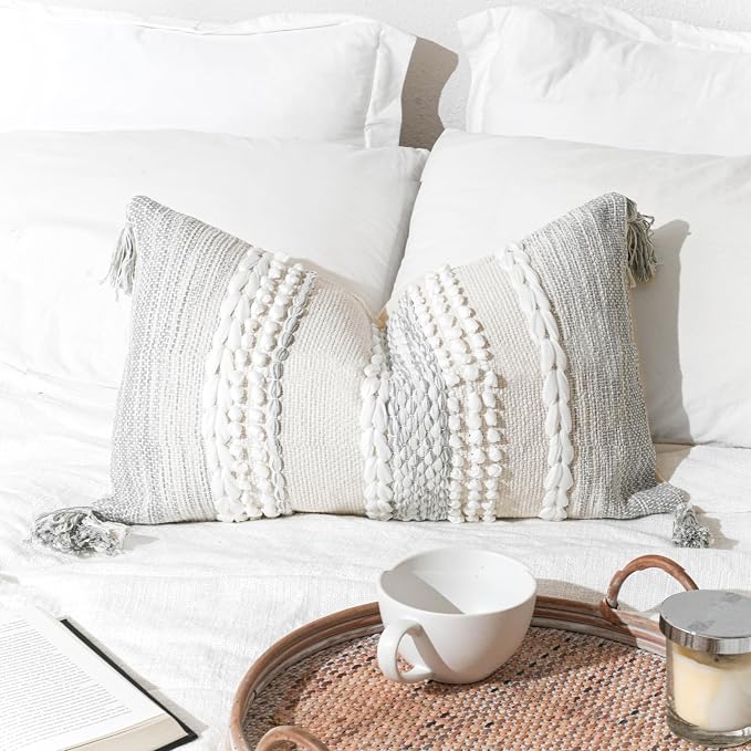 BlissBlush Gray Decorative Lumbar Pillow Cover 14x24, Boho Accent Throw Pillow - Image 6