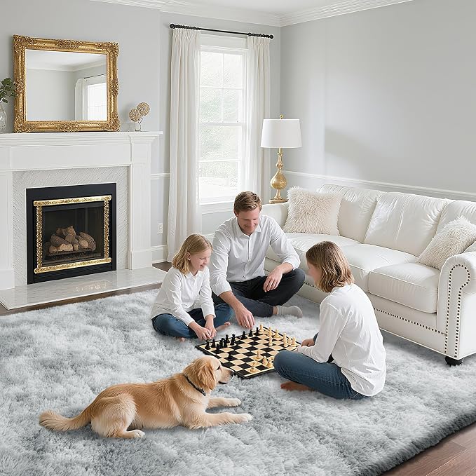 Fluffy Rug Shaggy Area Rug, Mottling Grey 9x12 Area Rugs - Image 4