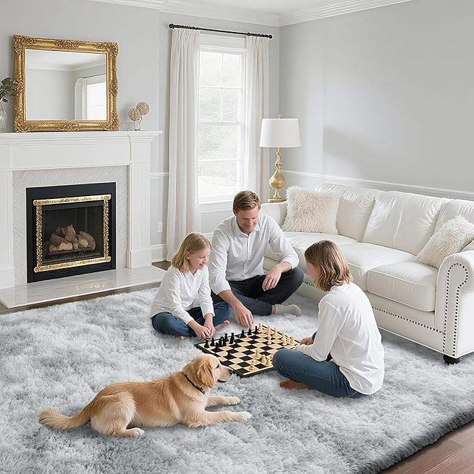 Fluffy Rug Shaggy Area Rug, Mottling Grey 5x8 Area Rugs - Image 3