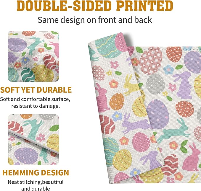 Easter Eggs Bunny Floral Placemats Set of 4 Watercolor Egg Floral Place Mat - Image 5