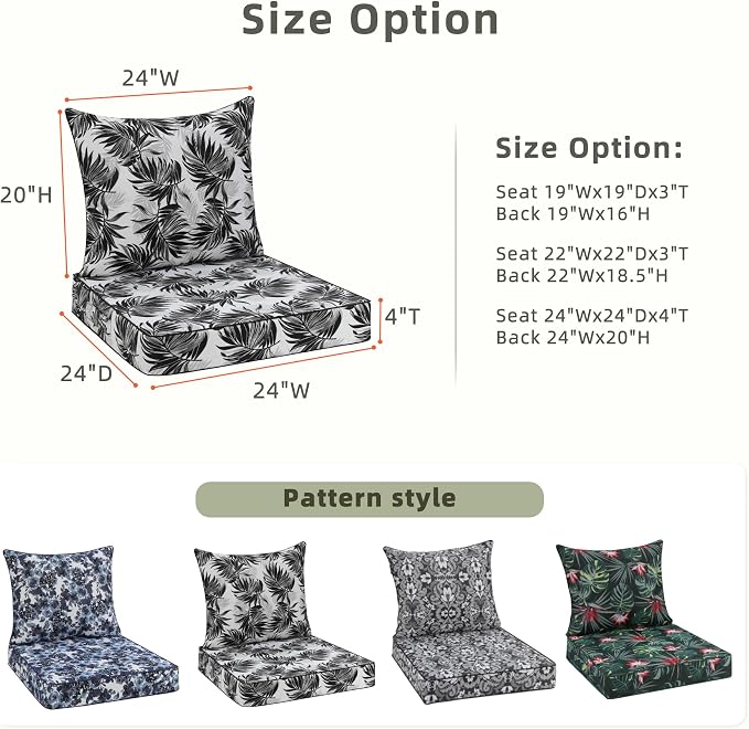 Favoyard Outdoor Seat Cushion 24 x 24 x 4 in Waterproof Pattern Fade Resistant - Image 2