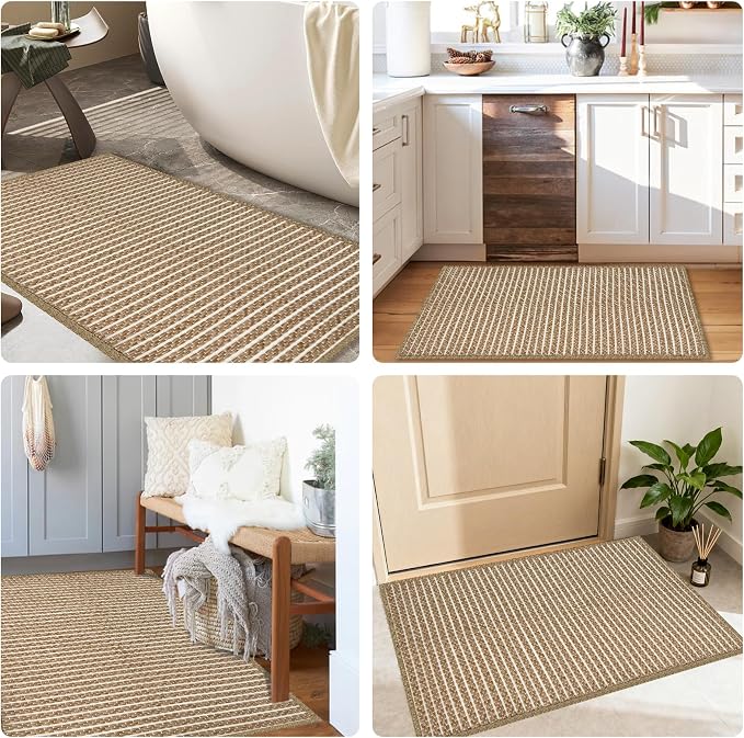Braided Bath Mat, Boho Small Bathroom Rugs Non Slip Washable Super Absorbent - Image 4