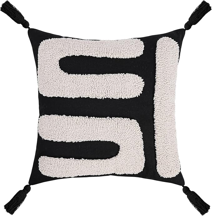 Adabana Black and Beige Pillow Covers 18x18 Decorative Tufted Abstract Throw - Image 6