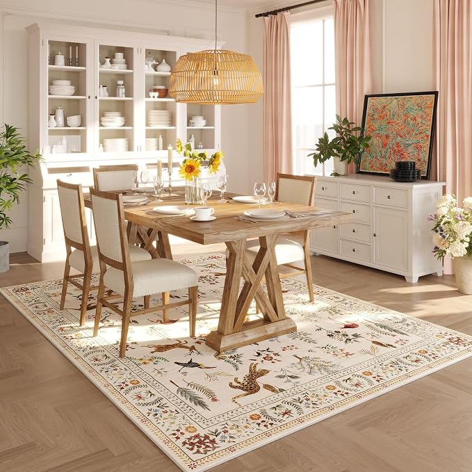 Rugcomf Living Room Rug 5x7 Rug Machine Washable Boho Area Rug Non Slip Floral - Image 4