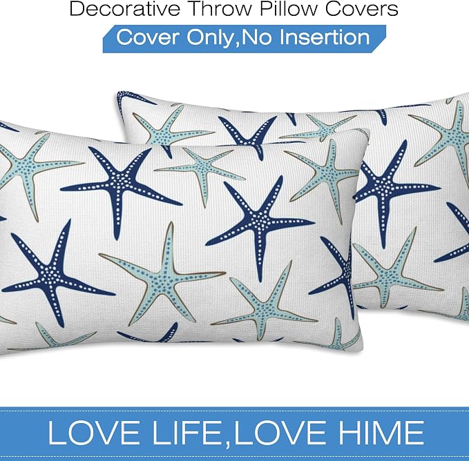 Throw Pillow Covers Nautical Starfish Pillow Covers 20x12 Inch Set of 2 Navy - Image 3