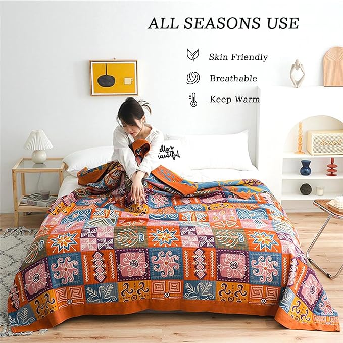 Christmas Cotton Throw Blanket for Couch Bed 60''x80'', Cotton Quilt Boho Throw - Image 5