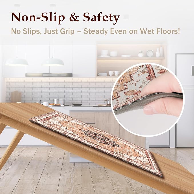 Boho Kitchen Mats for Floor 2 Piece Set Anti Fatigue Cushioned PVC Kitchen Rugs - Image 4