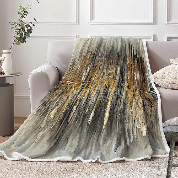 Abstract Throw Blankets, Modern Gray Gold crackNon Cozy Warm Bed Couch Blanket - Image 3