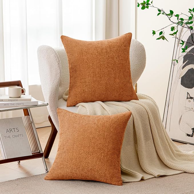 a moment Fall Orange Chenille Throw Pillow Covers 22x22 Inch Pack of 2 Modern - Image 2