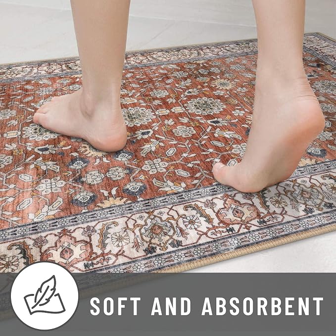 KUTA 5x7 Area Rugs, Vintage Terracotta Washable Rugs - Image 7
