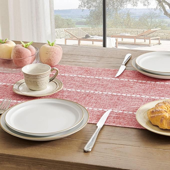 ZeeMart Farmhouse Braided Striped Table Runner, Rustic Red Table Runners 48 - Image 5