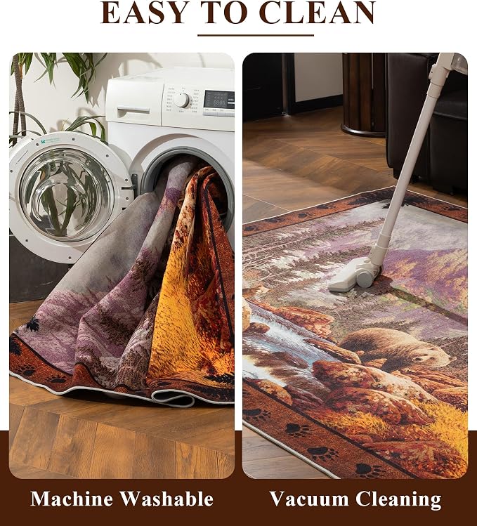 YIHOUSE Rustic Cabin Area Rug for Bedroom 6x9, Machine Washable Woodland Bear - Image 7