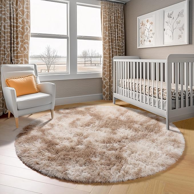 ONASAR Tie-Dye Beige Round Area Rug 4ft, Soft Bedroom Circle Rugs Floor Mats - Image 7