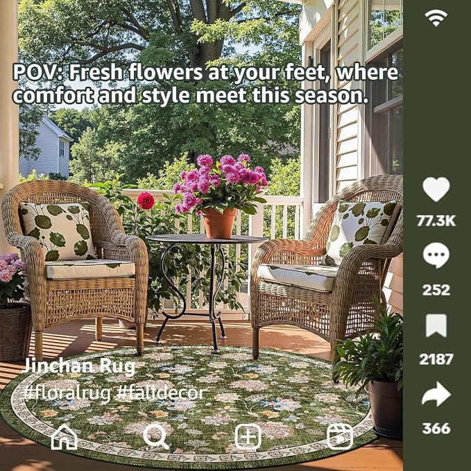 jinchan Elora 8ft Floral Round Rug - Image 4