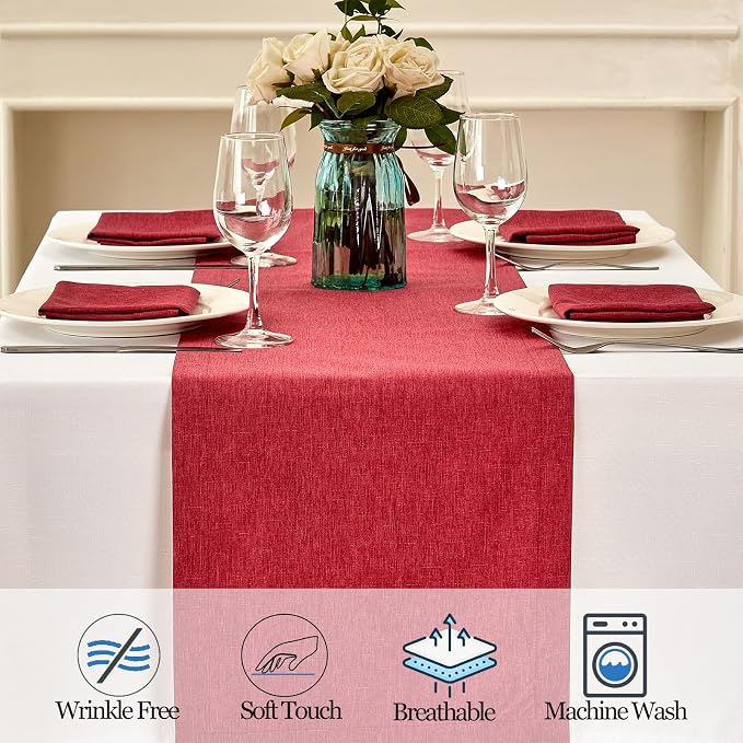Mebakuk Linen Farmhouse Table Runner Large Burlap Style Soft and Waterproof - Image 4