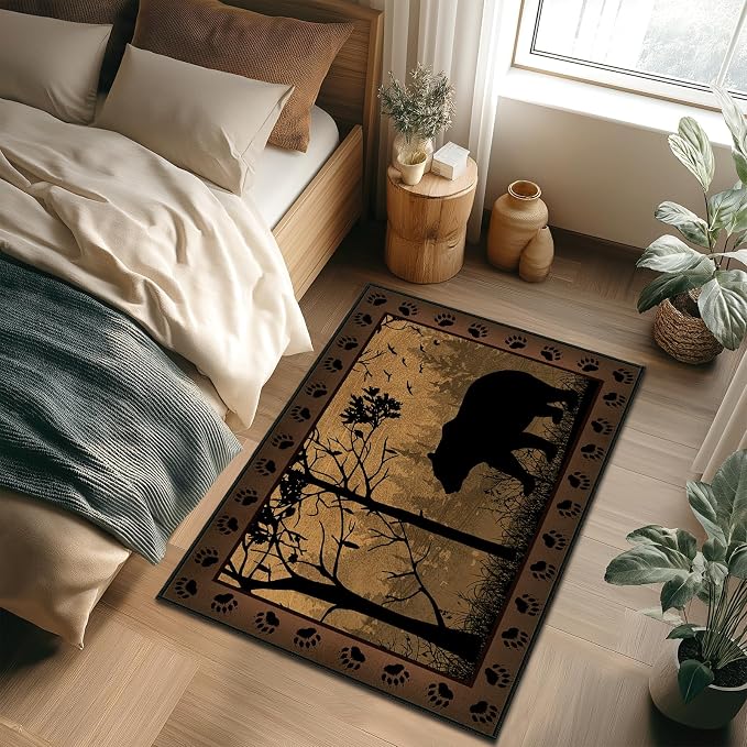Rustic Area Rug 3x5, Bear Country Cabin Wildlife, Ultra-Thin Washable Throw - Image 7