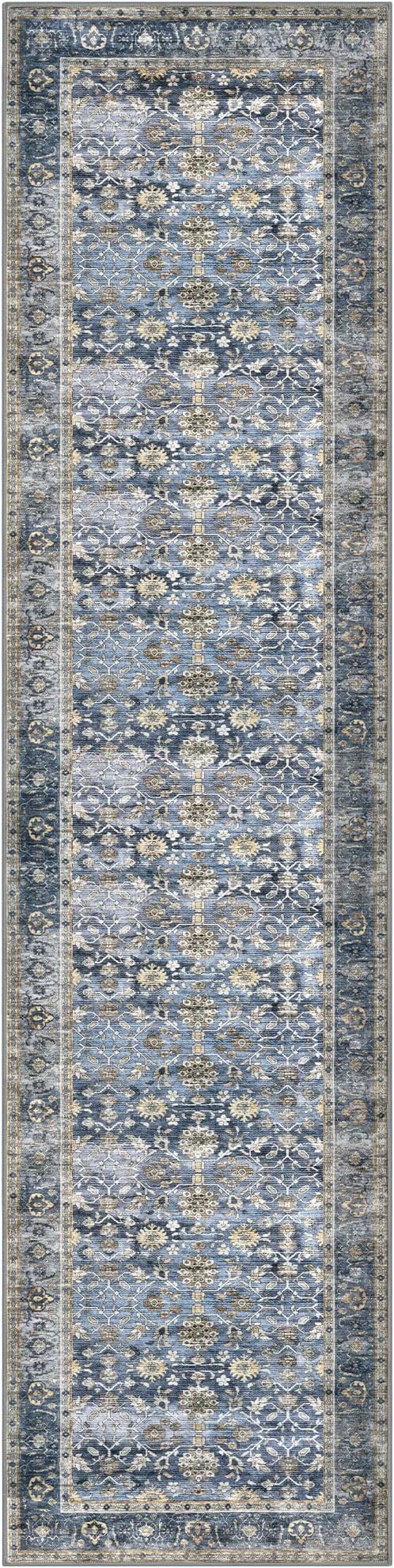 KUTA Vintage Washable Runner Rug, 2x8 Blue Grey Beige Runners - Image 8