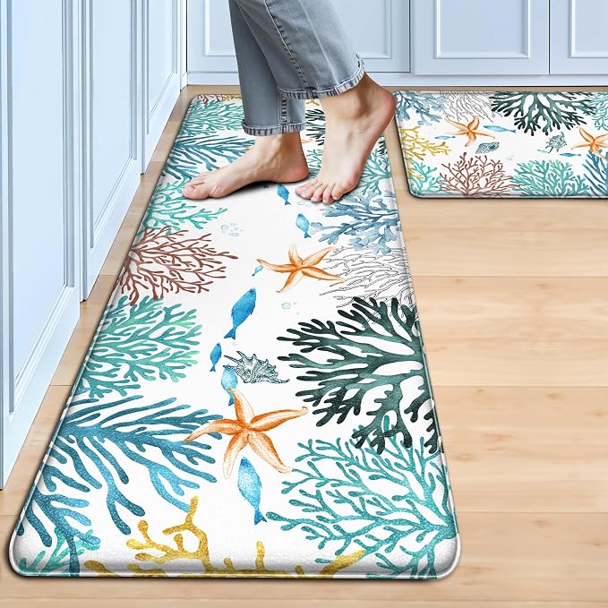 Kitchen Mats for Floor Cushioned Anti Fatigue Sets of 2 Coastal Kitchen Rugs by Tritard