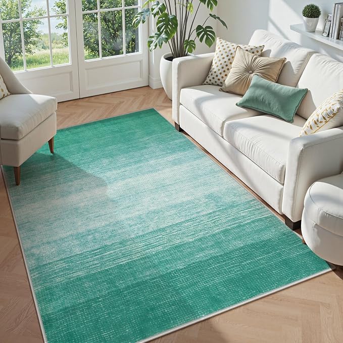 Wonnitar Modern Ombre 3x5 Area Rug, Teal Washable Bedroom Rug, Non-Slip - Image 3