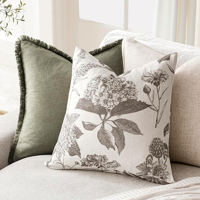 Foindtower Set of 2 Linen Floral Throw Pillow Covers Vintage Accent Print - Image 4