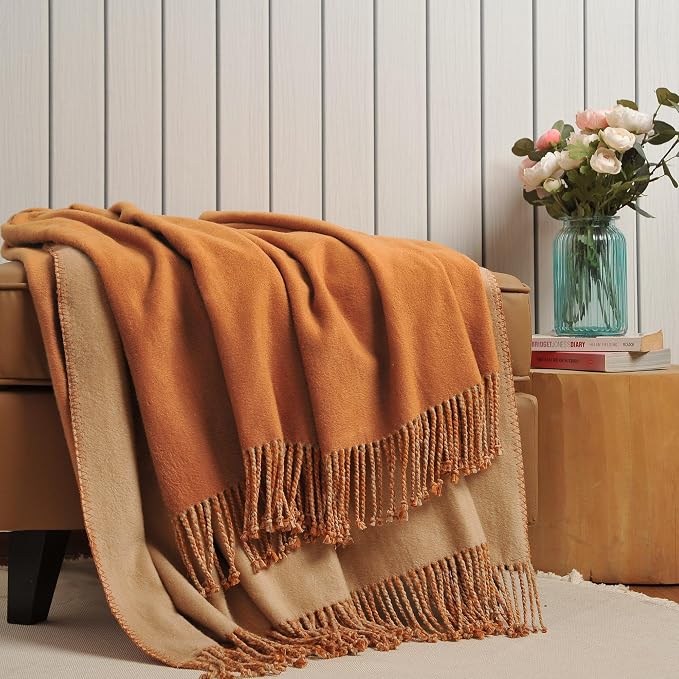 EP Mode Reversible Fringed Mulberry Silk Throw Blanket - Image 3