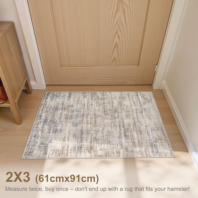 2x3 Entryway Area Rugs: Washable Neutral Abstract Small Rug Door Mat Non-Slip - Image 2