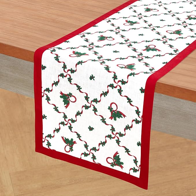 Solino Home 100% Pure Linen Christmas Table Runner 72 Inches Long - Image 2