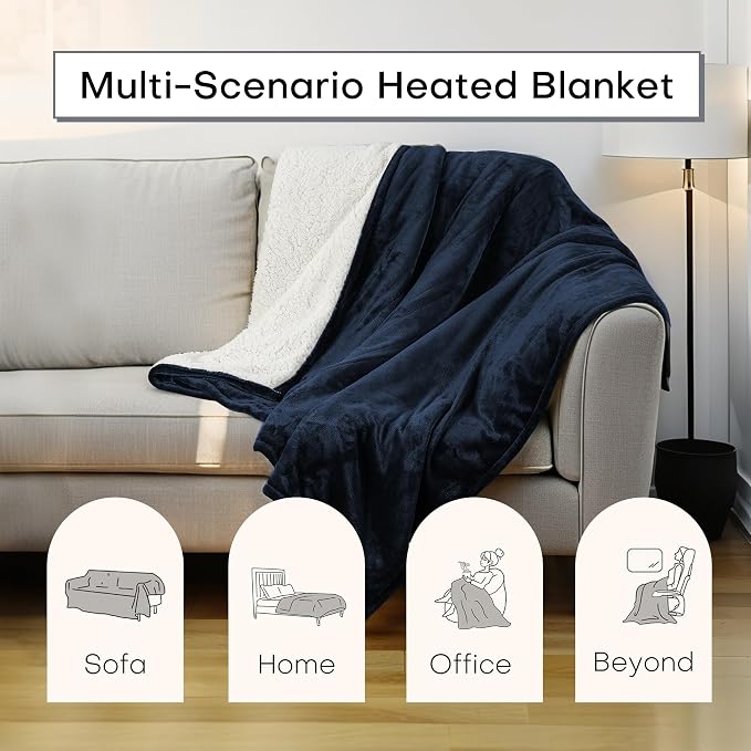 Electric Blanket Twin Size 62" x 84" Thickened Flannel and Sherpa Heated Blanket - Image 6