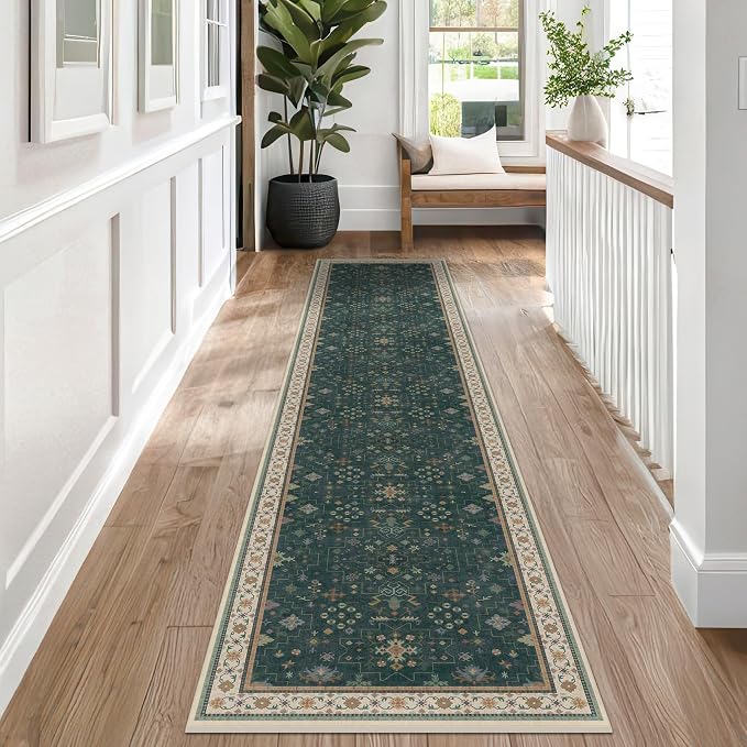 Vintage Dark Green 2x10 Kitchen Rug - Image 2