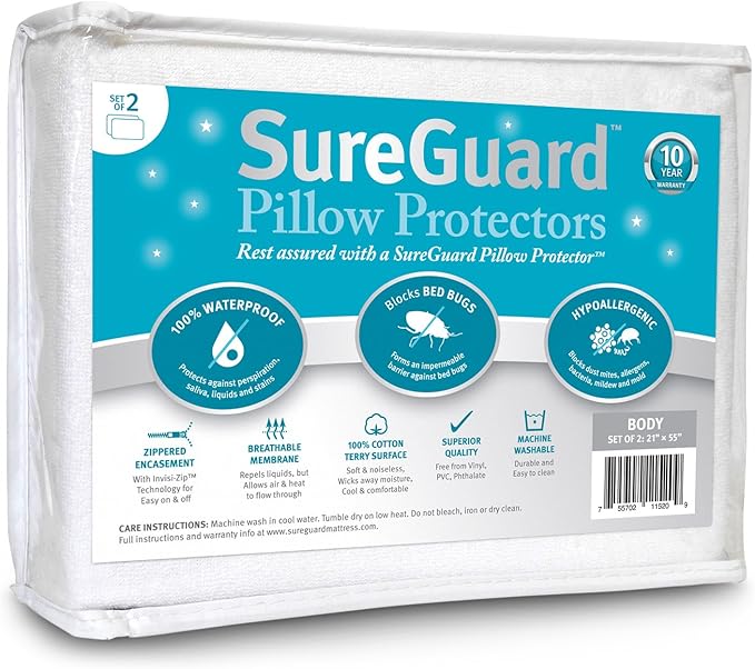 Set of 2 Body Size SureGuard Pillow Protectors by SureGuardMattressProtectors