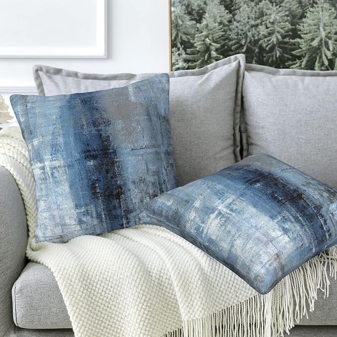 Throw Pillow Cover Case Blue and Grey Abstract Art Pillow Covers 16x16 Inch Set - Image 5