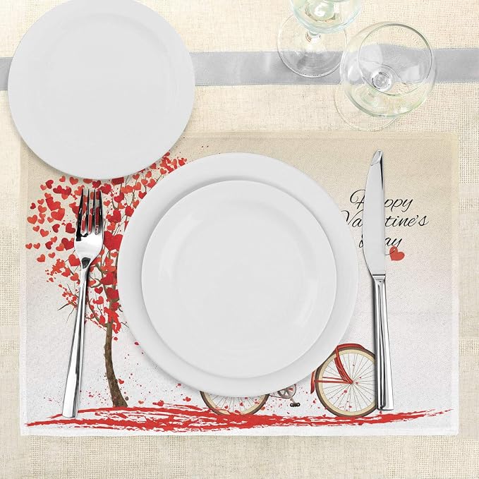 Ambesonne Valentines Day Place Mats Set of 4, Romantic Tree - Image 3