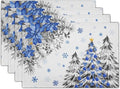 Giwawa Christmas Placemats Set of 4 Blue Grey Xmas Trees Balls Linen Place Mat by Giwawa