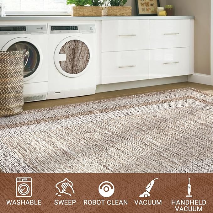 GarveeHome Modern Geometric Area Rug 5x7 Distressed Bordered Rug Washable Non - Image 6