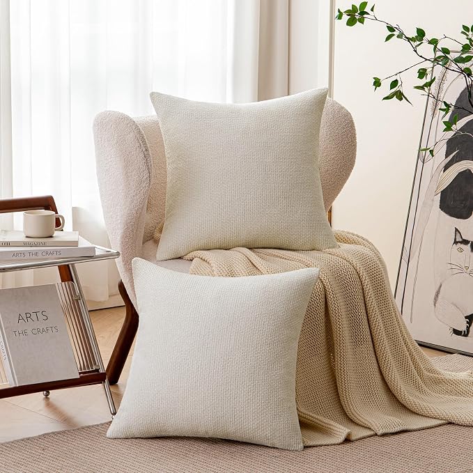 a moment Ivory Chenille Throw Pillow Covers 16x16 Inch Pack of 2 Modern - Image 8