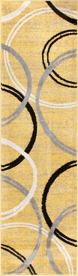 Rugshop Wavy Circles Design Runner Rug, Non-Shedding Carpet - Image 3