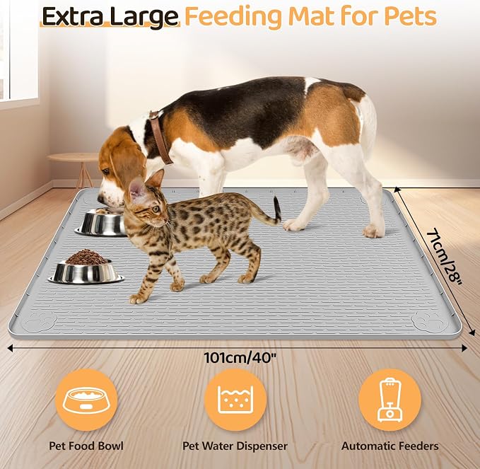 Dog Food Mat, Extra Large 40" x 28" Silicone Pet Feeding Mat - Image 2
