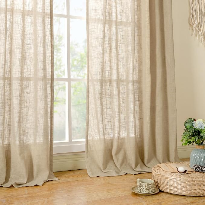 LAMIT Brown Linen Curtains for Bedroom, 72 Inch Length Light Filtering Semi - Image 9