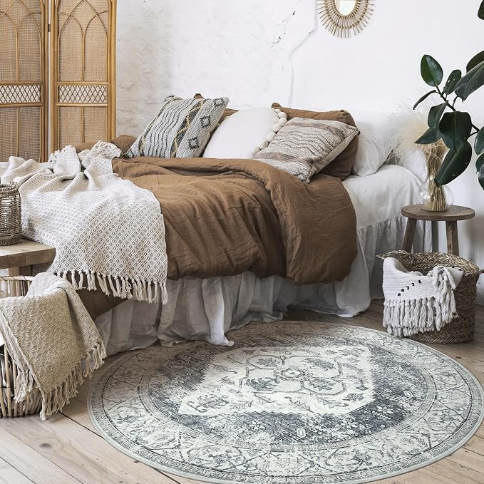 Lahome Boho Round Area Rug - 3Ft Round Rug Non-Slip Washable Bathroom Rug - Image 6