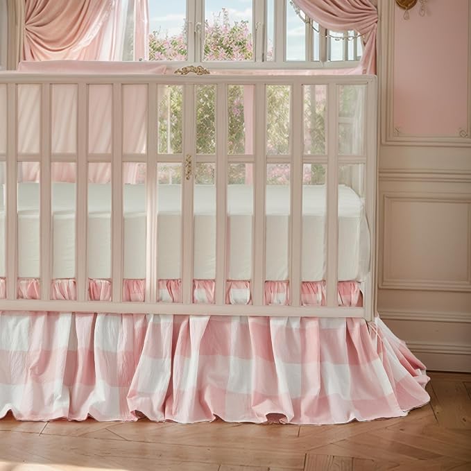 Brandream Gingham Gathered Crib Skirt, Baby Boy, Baby Girl, Gender Neutral Crib - Image 4