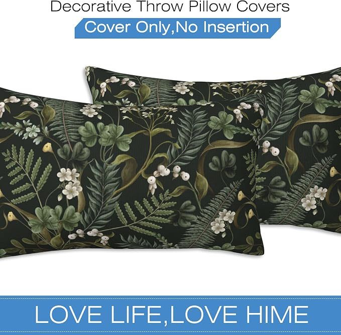 Spring Floral Throw Pillow Covers Set of 2 Green Herbs Botanical Pillow Covers - Image 3