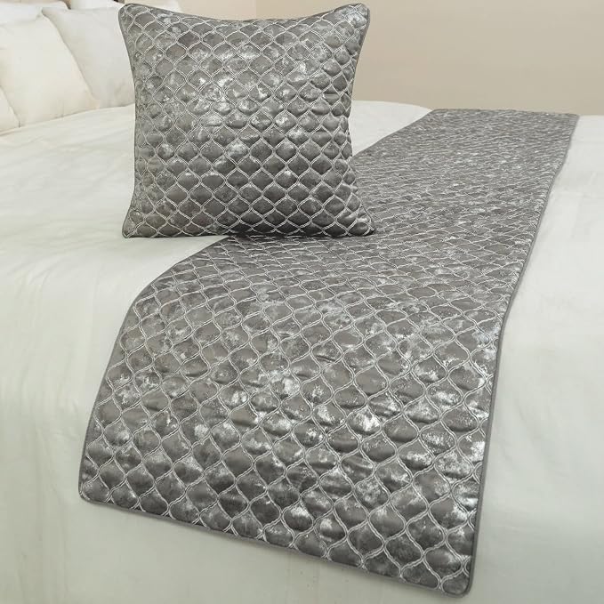 The HomeCentric King/Queen/Twin Grey & Silver Designer Queen 74"x18" Bed Runner - Image 4